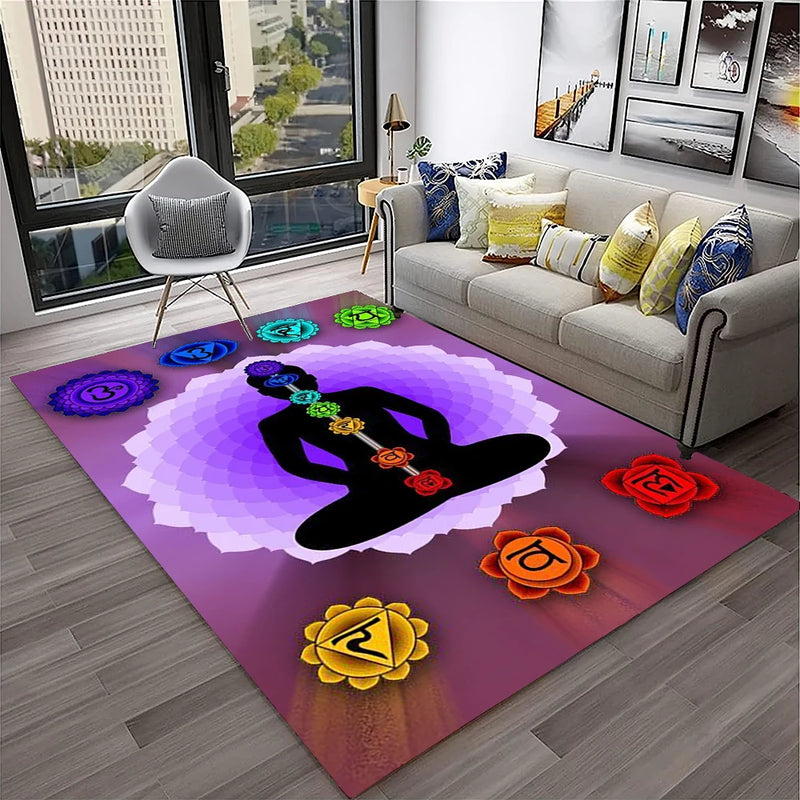 Rainbow 7 Chakra Yoga Meditation Soft Carpet Rug for Home Living Room Bedroom Sofa Doormat Decor,Area Rug Non-slip Floor Mat