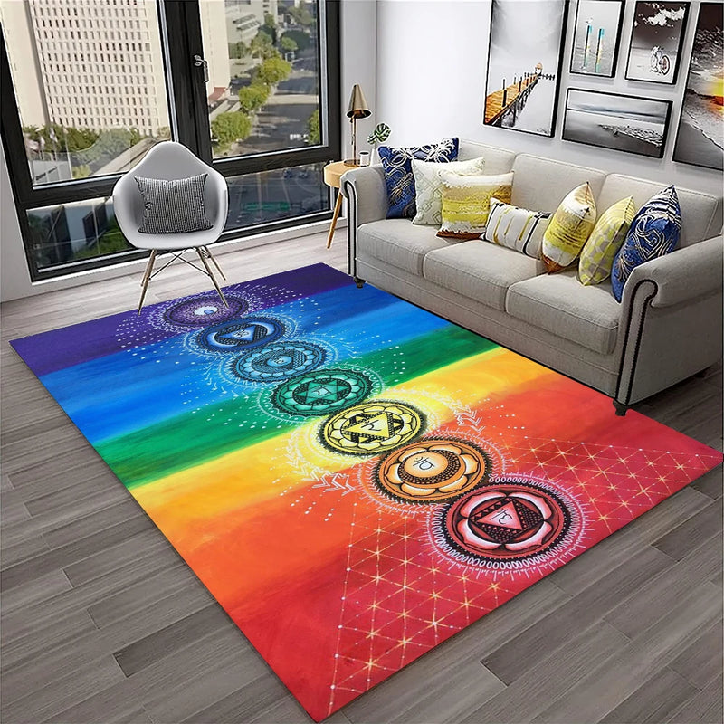 Rainbow 7 Chakra Yoga Meditation Soft Carpet Rug for Home Living Room Bedroom Sofa Doormat Decor,Area Rug Non-slip Floor Mat