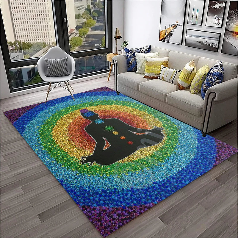 Rainbow 7 Chakra Yoga Meditation Soft Carpet Rug for Home Living Room Bedroom Sofa Doormat Decor,Area Rug Non-slip Floor Mat