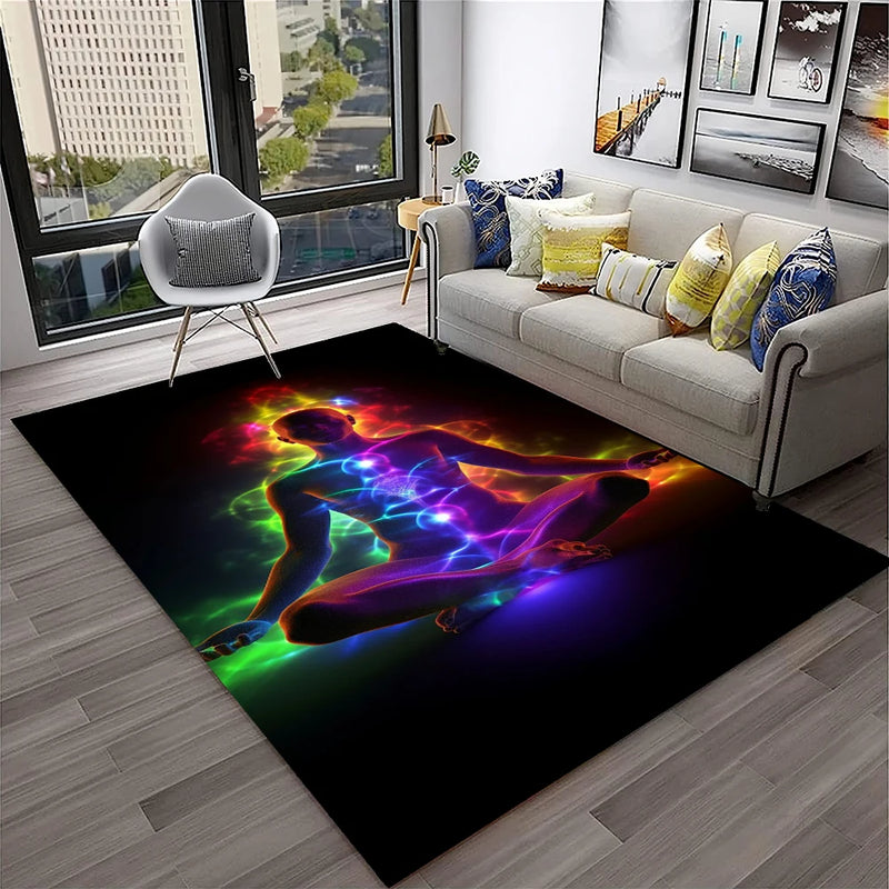 Rainbow 7 Chakra Yoga Meditation Soft Carpet Rug for Home Living Room Bedroom Sofa Doormat Decor,Area Rug Non-slip Floor Mat