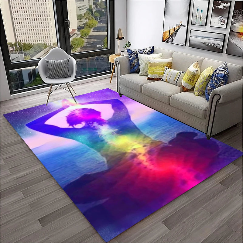 Rainbow 7 Chakra Yoga Meditation Soft Carpet Rug for Home Living Room Bedroom Sofa Doormat Decor,Area Rug Non-slip Floor Mat