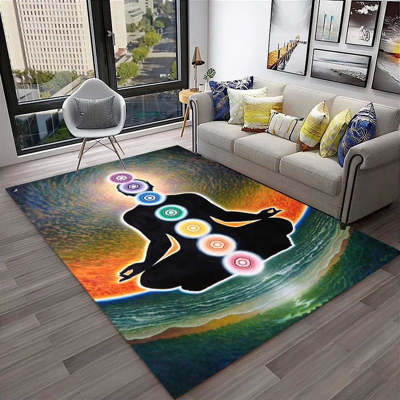 Rainbow 7 Chakra Yoga Meditation Soft Carpet Rug for Home Living Room Bedroom Sofa Doormat Decor,Area Rug Non-slip Floor Mat