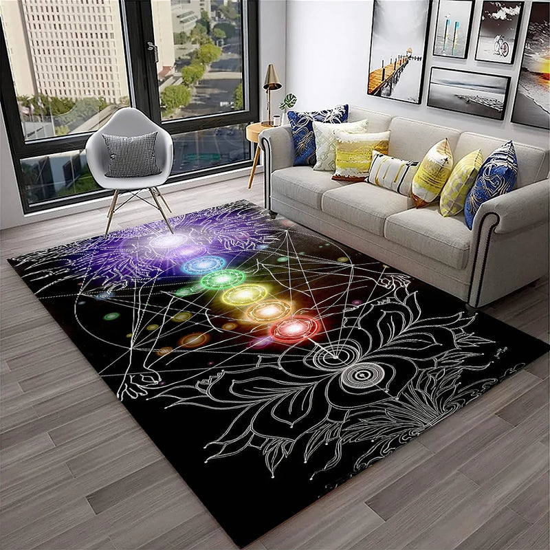 Rainbow 7 Chakra Yoga Meditation Soft Carpet Rug for Home Living Room Bedroom Sofa Doormat Decor,Area Rug Non-slip Floor Mat