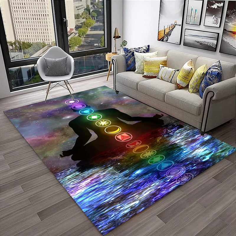 Rainbow 7 Chakra Yoga Meditation Soft Carpet Rug for Home Living Room Bedroom Sofa Doormat Decor,Area Rug Non-slip Floor Mat