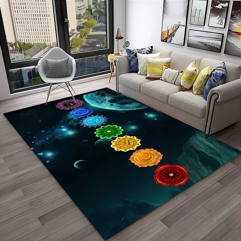 Rainbow 7 Chakra Yoga Meditation Soft Carpet Rug for Home Living Room Bedroom Sofa Doormat Decor,Area Rug Non-slip Floor Mat