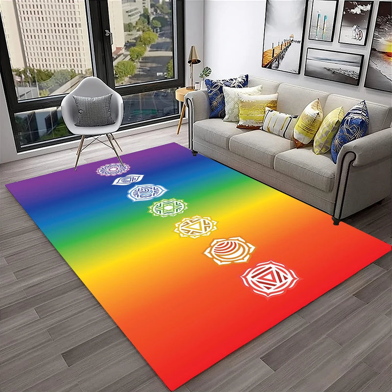 Rainbow 7 Chakra Yoga Meditation Soft Carpet Rug for Home Living Room Bedroom Sofa Doormat Decor,Area Rug Non-slip Floor Mat